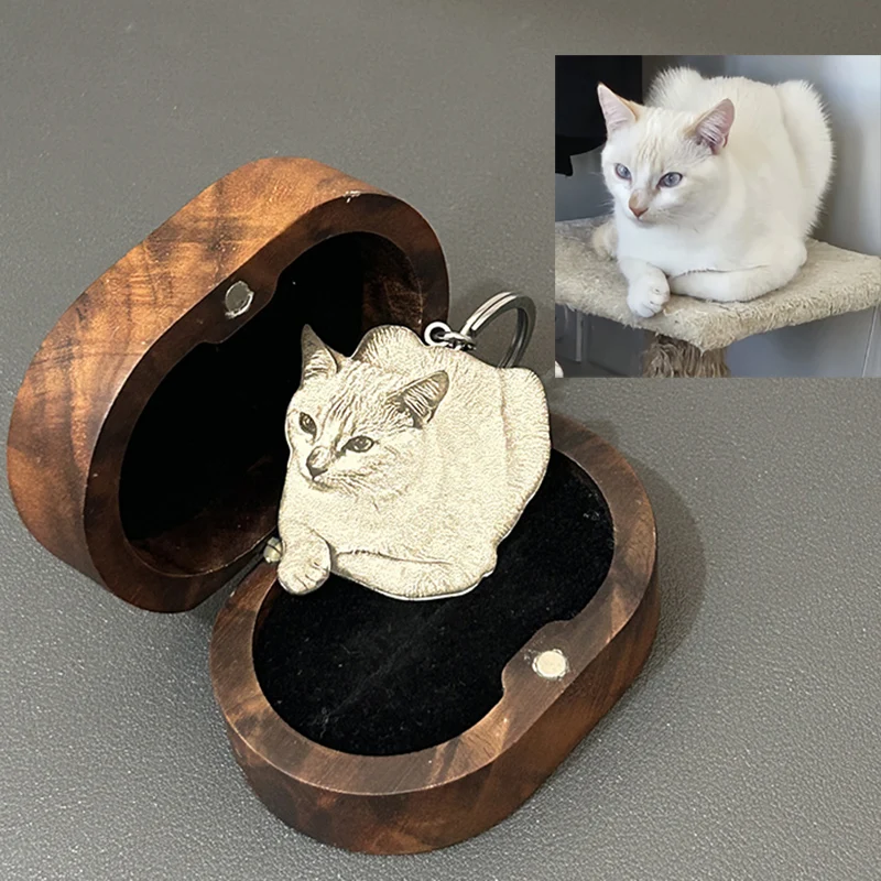 

Custom Pet Cat Dog Portrait Key Chain Stainless Steel Personalized Exquisite Cute Animal Design Pendant Key Ring Jewelry Gifts