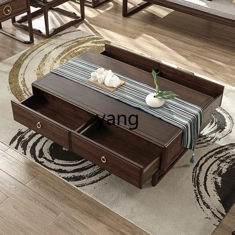 Yjq Ugyen Wood Solid Wood TV Cabinet Coffee Table Living Room Floor Cabinet New Chinese Style Small Apartment Chinese Style