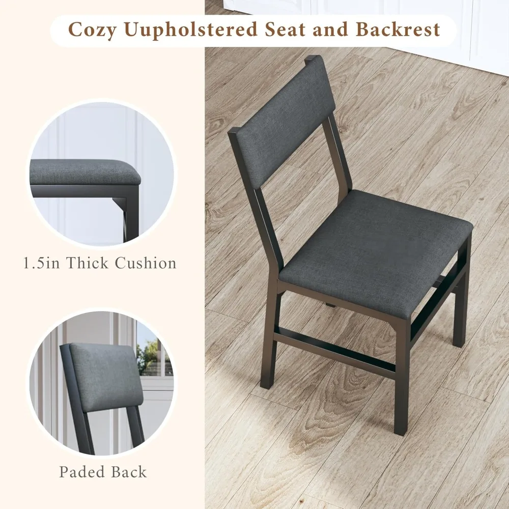 Extendable Kitchen Table Cushion Chairs Set , Rectangle Dining Table with Metal Frame & MDF Board, Folding