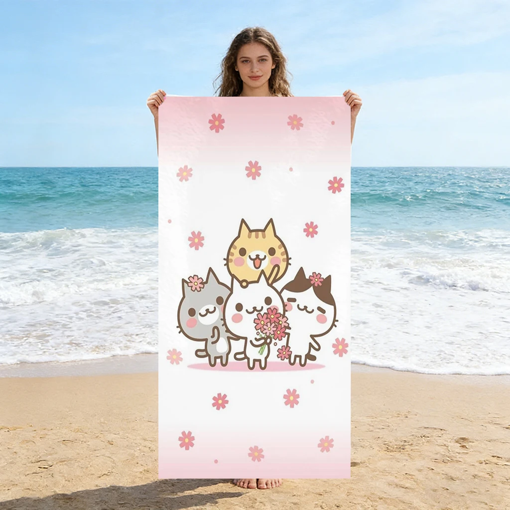 Towel Small Sport - Japanese-style Cute Cats Beach Towel Quick-Drying