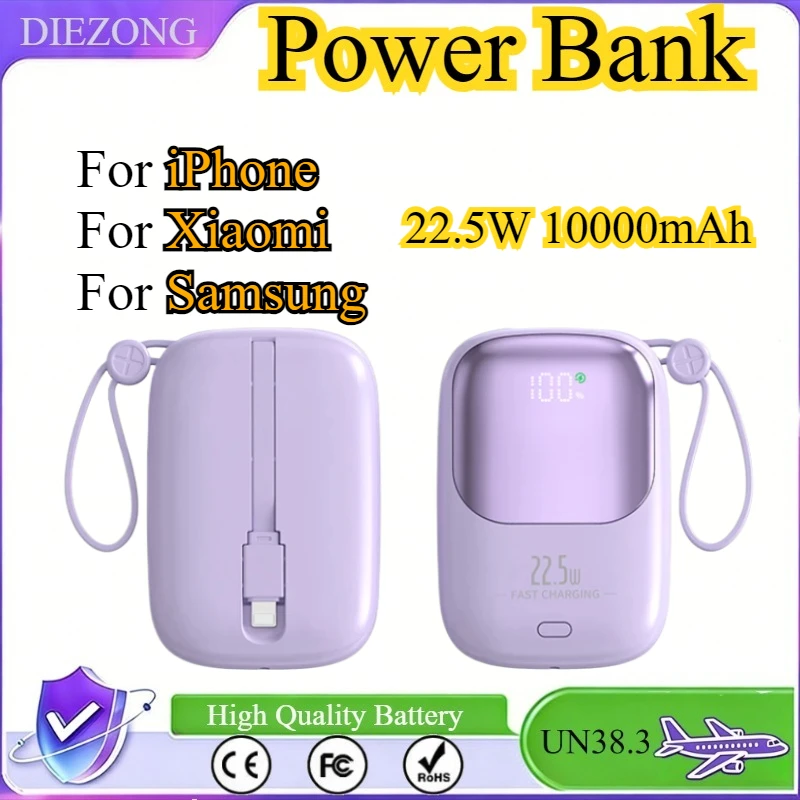 

22.5W 10000mAh Large Capacity Portable Power Bank Fast Charging For iPhone For Xiaomi For Samsung With USB Type-C/Lightning