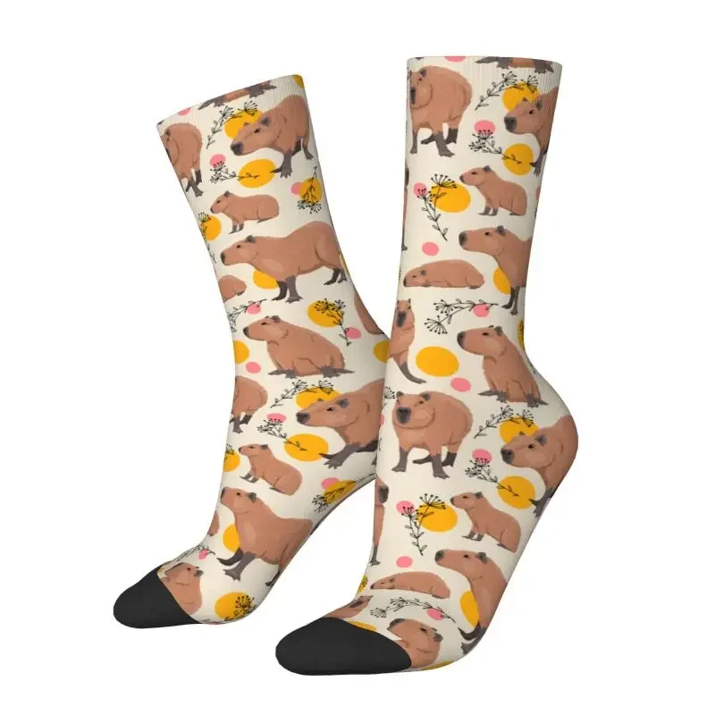 Doodle Plants Capybaras Men's Crew Socks Unisex Cute 3D Printing Wild Animals Dress Socks