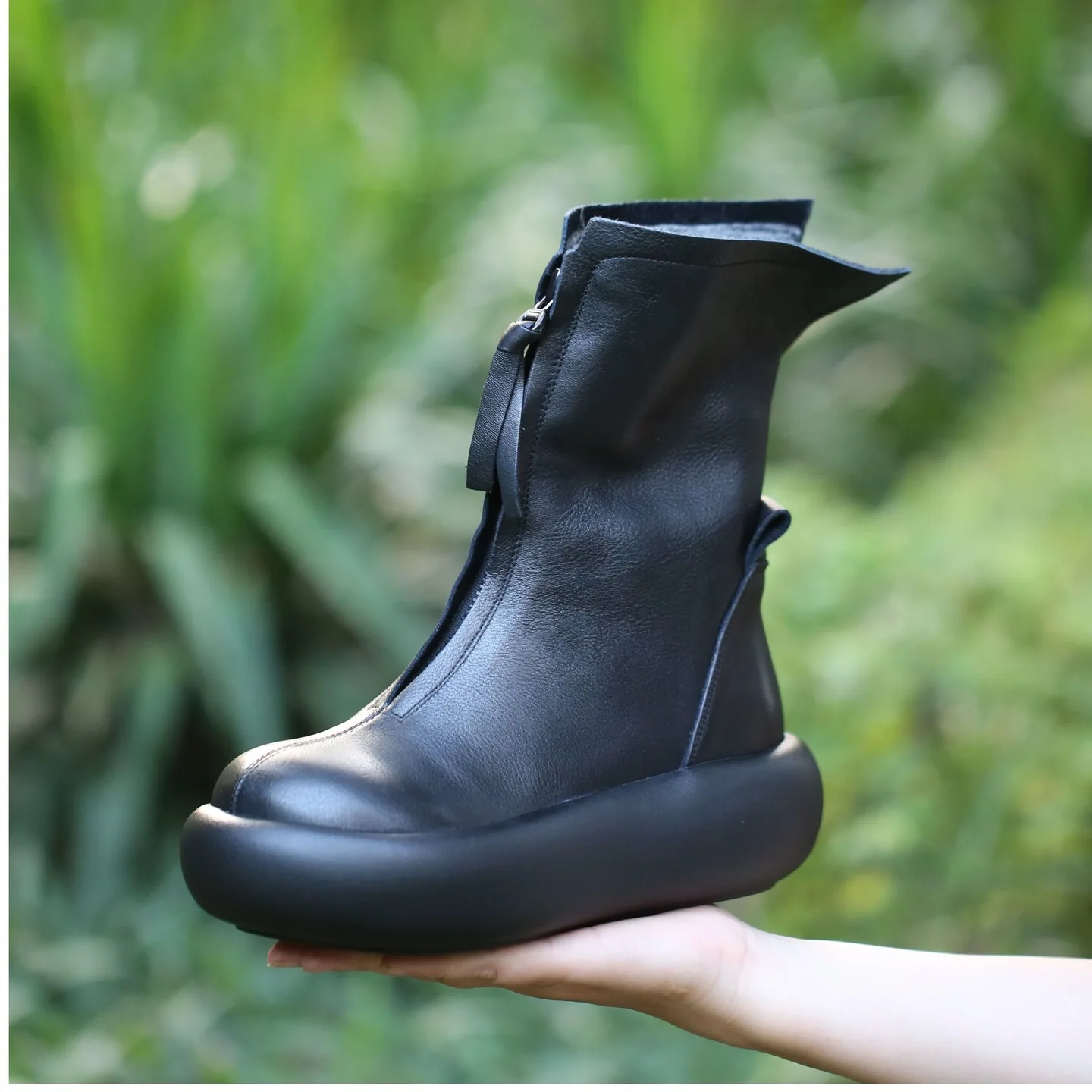 Careaymade-Genuine leather large head wide version warm Casual women\'s boots,retro cowhide Pure handmade single long boots