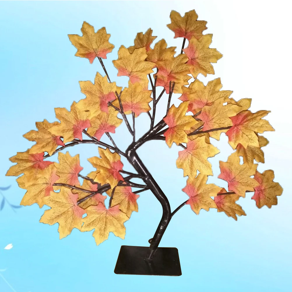 

24 Warm White LED Maple Tree Lights USB Powered Tabletop Decor Leaves Flexible Branches Fall Theme Room Accent