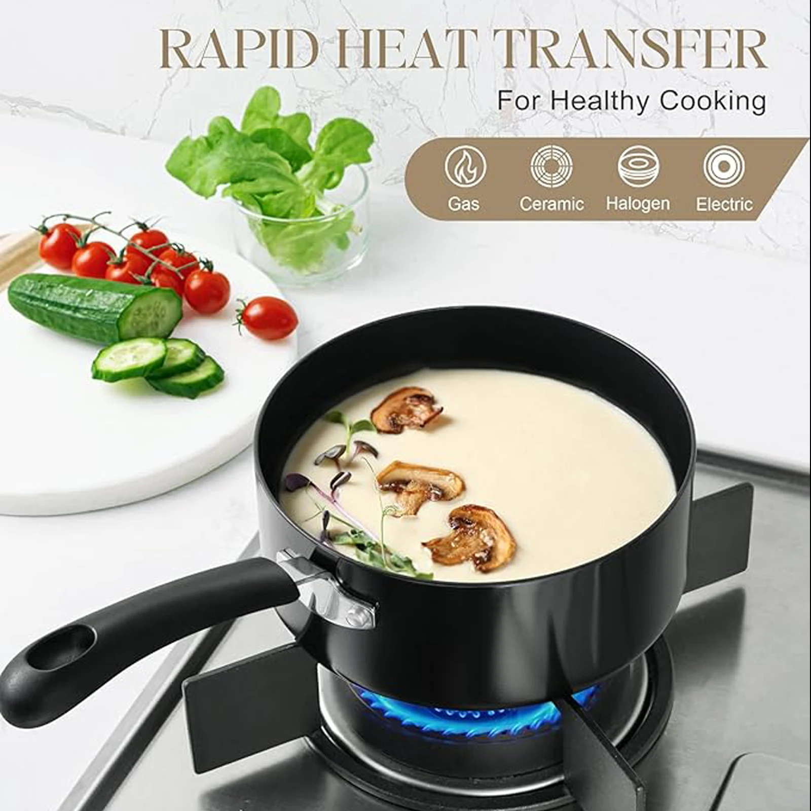 MICHELANGELO قدر غير لاصق مع غطاء وعاء صلصة مطلي بالسيراميك من الألومنيوم متعدد الأغراض أوعية الطبخ متوافقة مع جميع المواقد