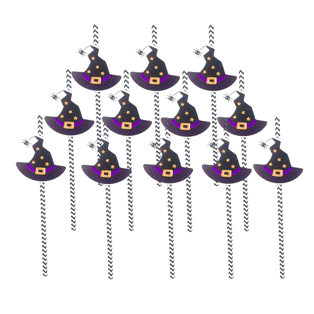 

12pcs Paper Straws Party Halloween Straw Hat Party Drinking Straws for Coffee Tea Cocktail Decorative Supplies