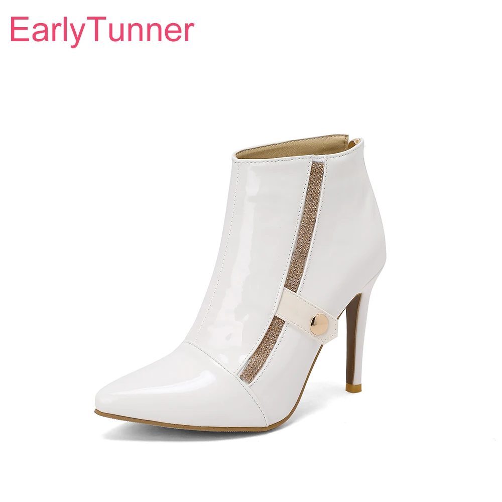 

Новые зимние классические женские ботильоны белого цвета винно-красного цвета, женская обувь на высоком каблуке-шпильке, маленький большой размер 12, 32, 43 47 50