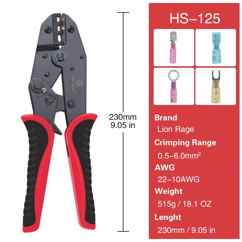 Imagem -05 - Butt Splice Heat Shrink Conectores Crimping Tool Ratcheting Wire Alicate Crimper Ratchet Ferramentas Terminal Crimp Hs125 20-10awg