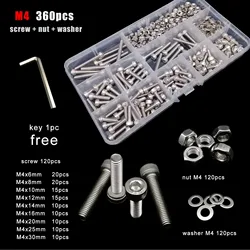 1 box M2 M2.5 M3 M4 M5 M6  DIN912 304 Stainless Steel Allen Hexagon Hex Socket Cap Head Screw Bolt Nut Washer Set Kit Box