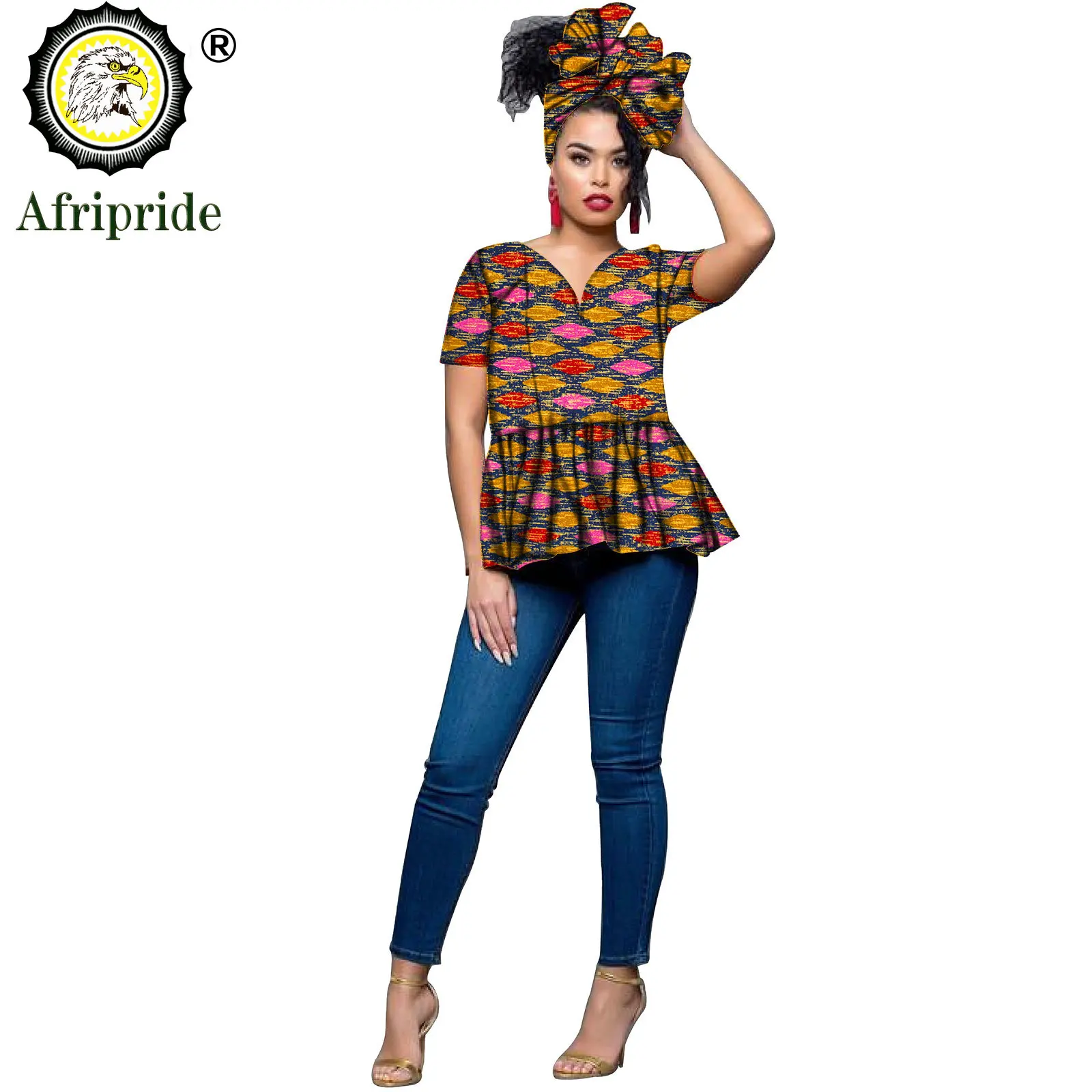 2026 African Clothes for Women Print Shirt and Headwraps Crop Top Dashiki Famous Coat for Women with Headscarf S1924001