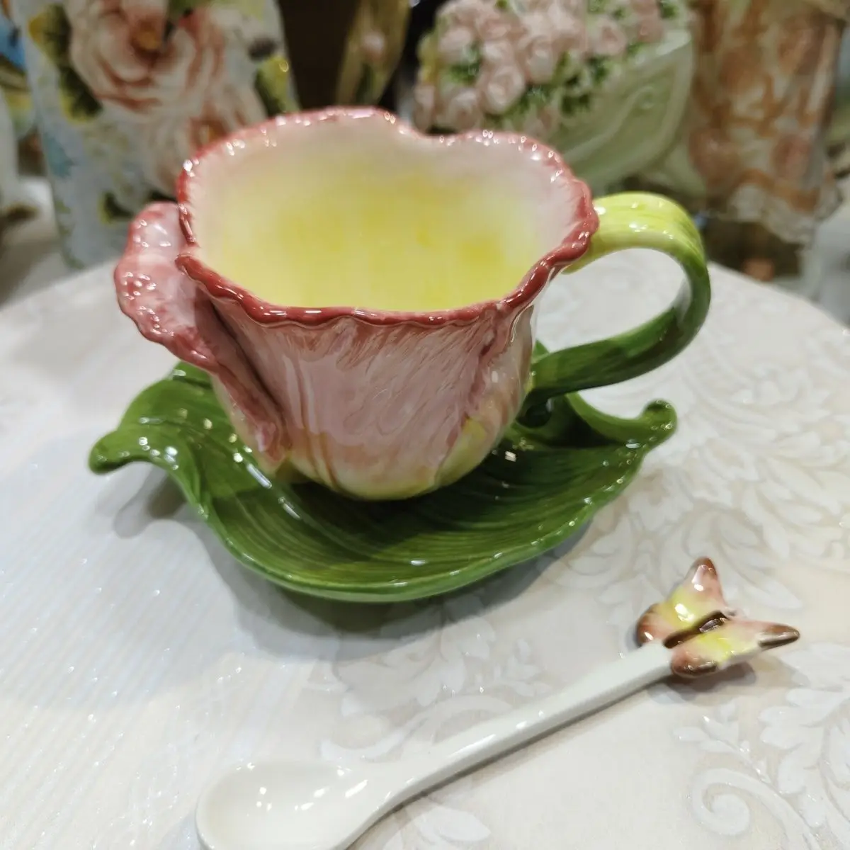 النمط الأوروبي السيراميك توليب بعد الظهر الشاي فنجان القهوة الفن زهرة شكل الخزف فنجان الشاي مكتب القدح زوجين القدح أواني المطبخ #3