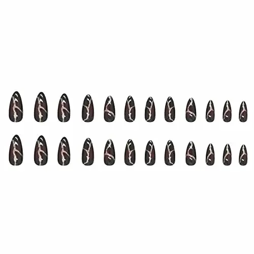 Medium Stiletto Press on Nails Almond Fake Nails Glossy Glue on Nails Black Red Ombre Acrylic Nails Goth Punk Artificial Nails