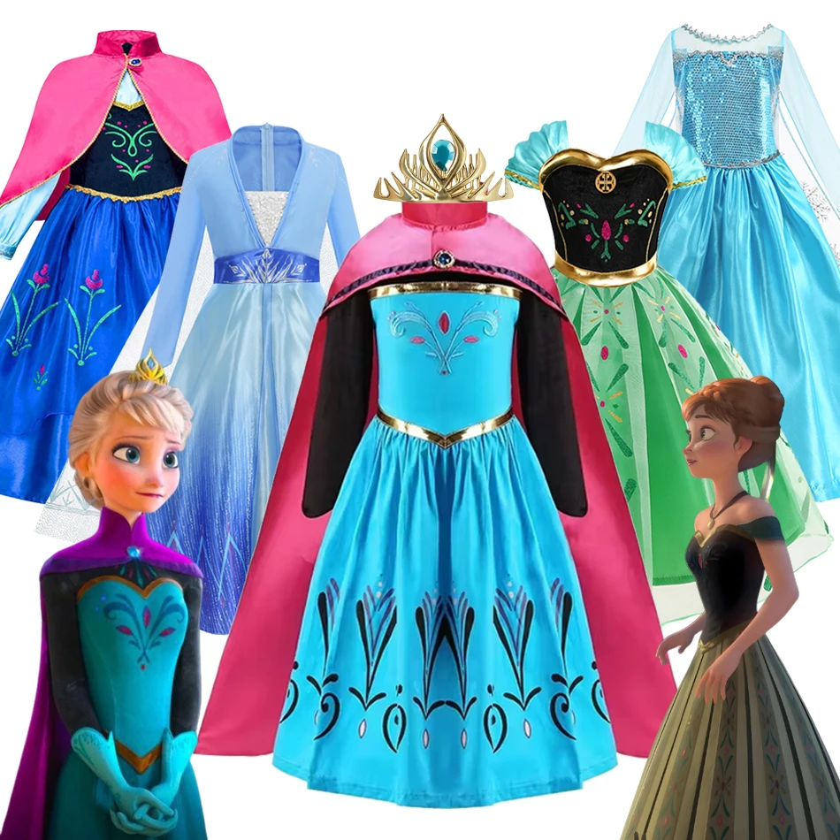 

Frozen Elsa Anna Princess Girls Costume Kids Dress Disney Snow Queen Halloween Cosplay Birthday Party Dress Up 2-10 Years