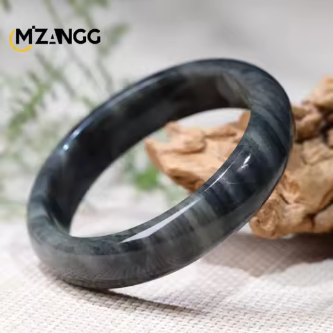 Natural China Black Cyanotype Jade Bangles Hetian Jade Green Jade Bracelet Hand Carved Personalized Charm Jewelry Ladies Gift