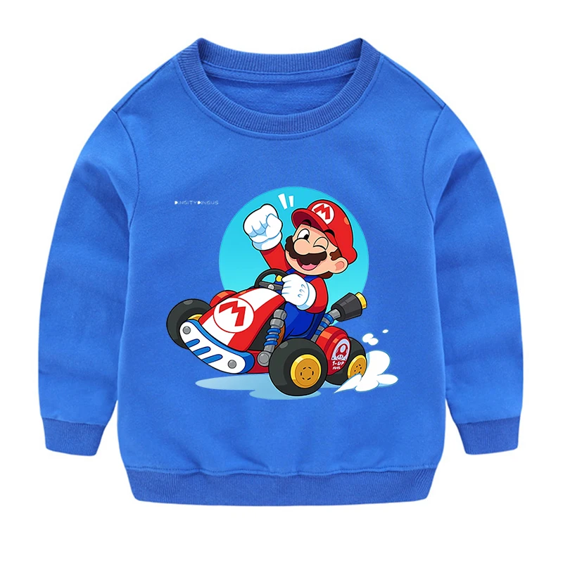 

Cute Marios Game Sweatshirt Spring Popular Cartoon Anime Print Boy Girl Thin Pullover Kids Child Cotton Clothes Long Sleeve Tops