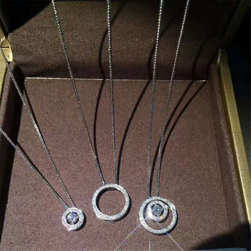 CC Women's Necklace Double Wear Sterling Silver Plated Round Zirconia Necklaces A Two-wear Clavicle Chain Fine Jewelry CCN718 image 2