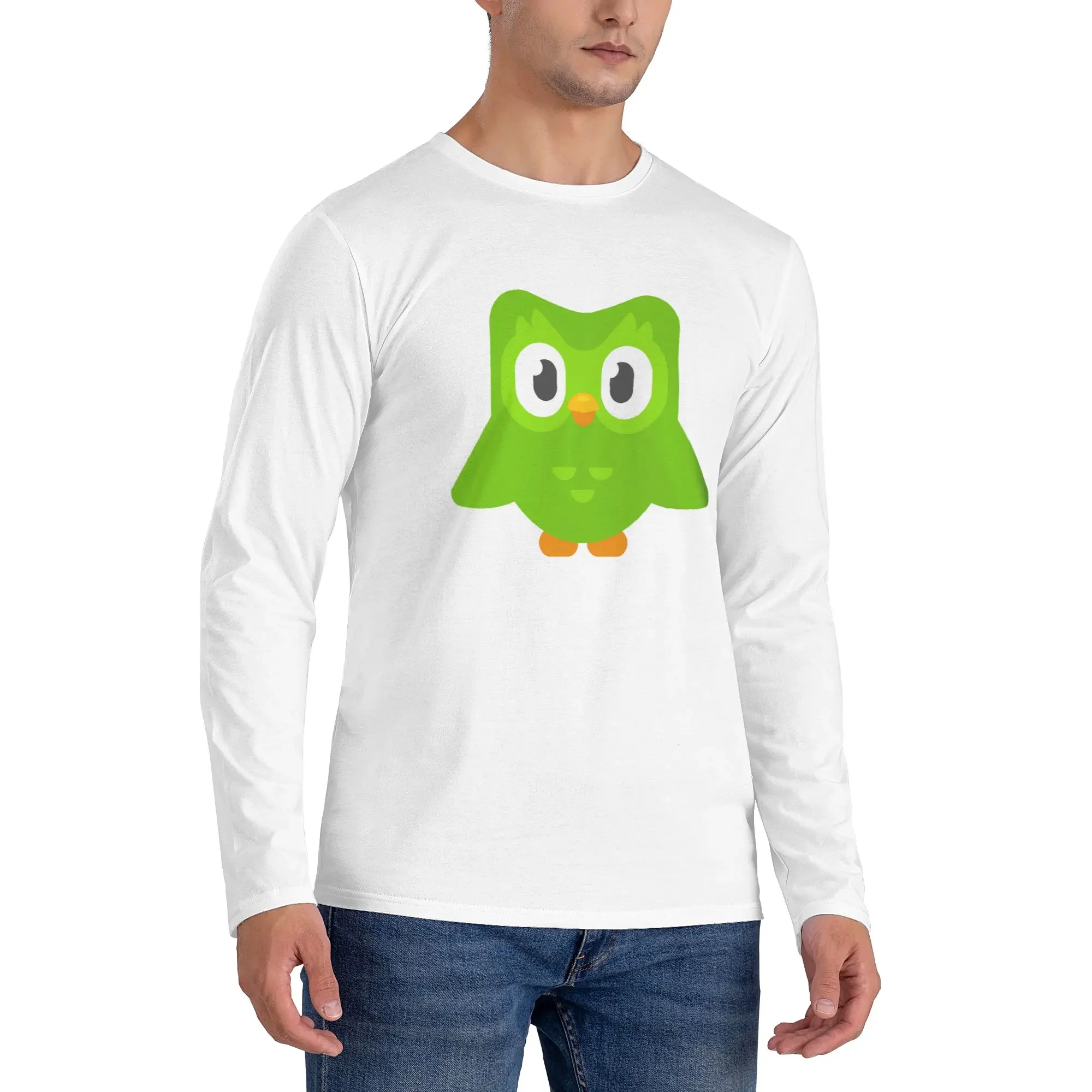 

Duolingo Owl Duo Men's Long Sleeved T-shirt Casual Round Neck T shirts Spring and Autumn Men tops