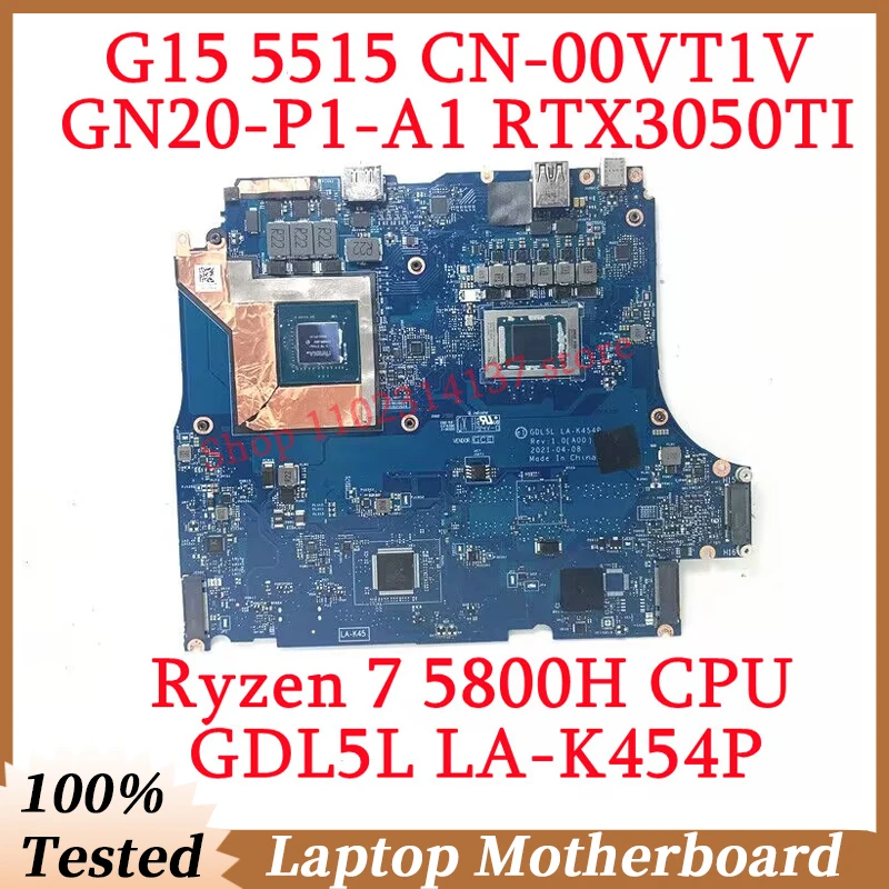 

For DELL G15 5515 CN-00VT1V 00VT1V 0VT1V With Ryzen 7 5800H CPU LA-K454P Laptop Motherboard GN20-P1-A1 RTX3050TI 100%Tested Good