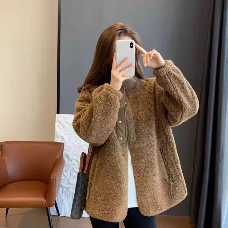 

Y2k Korean Version Winter Clothes Women Jackets Lambwool Coat Fashion Casual Loose Oversize Thick Parkas Long Sleeve Tide Coats