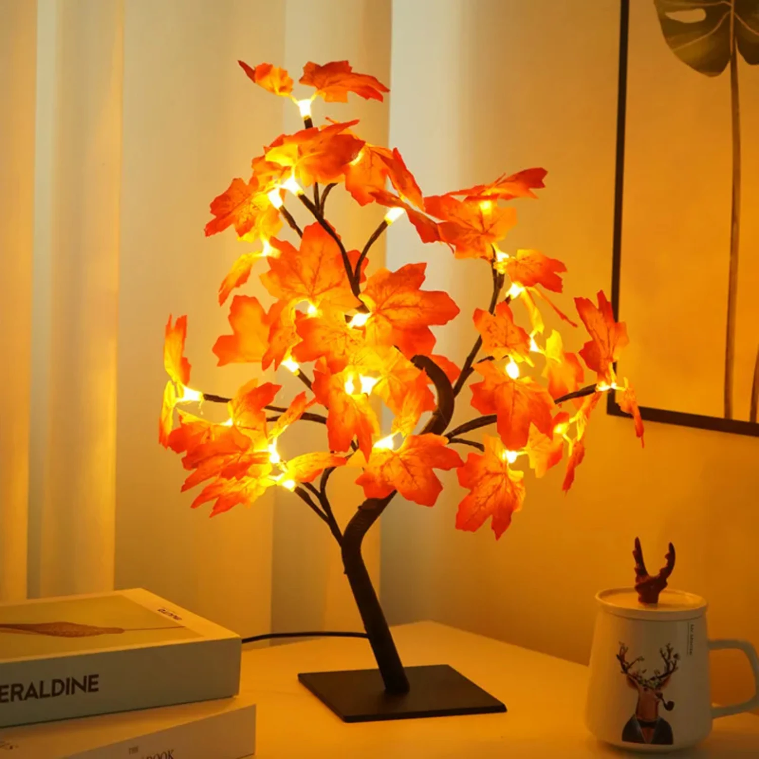 24 LED Fairy Flower Tree Table Lamps Maple Leaf Lamp Rose Night Light USB Operated Gifts  Wedding Party  Room Decoration