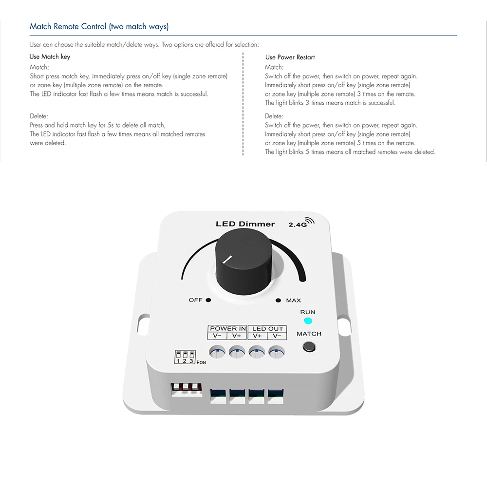 Skydance V1-KS DC12-48V Rotary knob +2.4GHzRF PWM LED Dimmer Switch Brightness Adjustable Controller For Single Color LED Strip