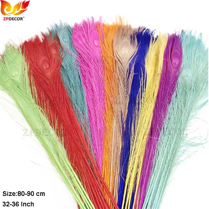 ZPDECOR 32-36Inch/80-90cm Peacock Feathers for Carnival,Decorations Pluma