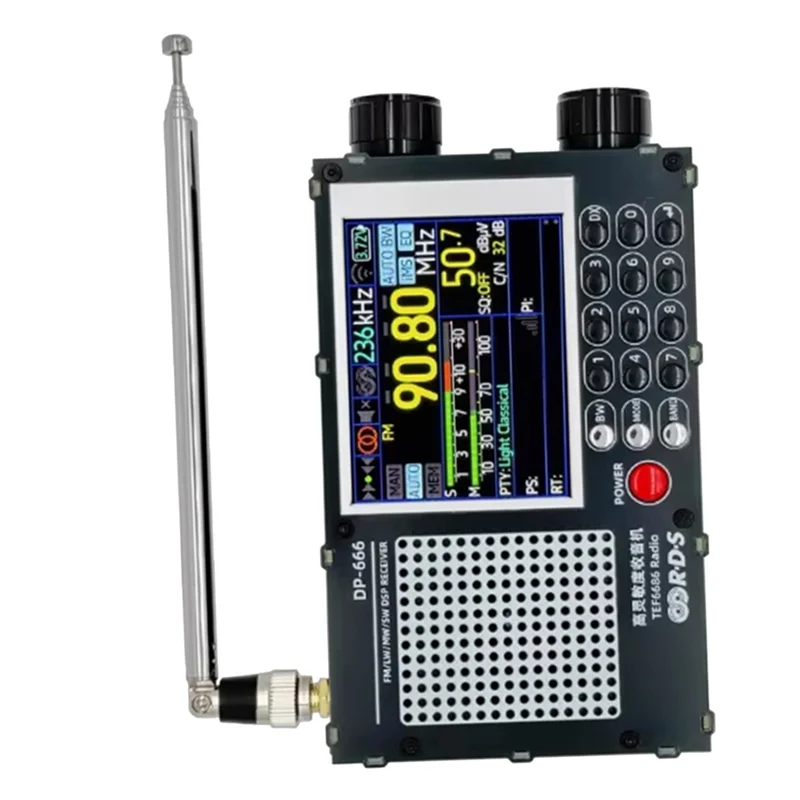 ABMF-2X アップグレード DP-666 TEF6686 ラジオ高感度フルバンド受信機アンテナ付きブラック
