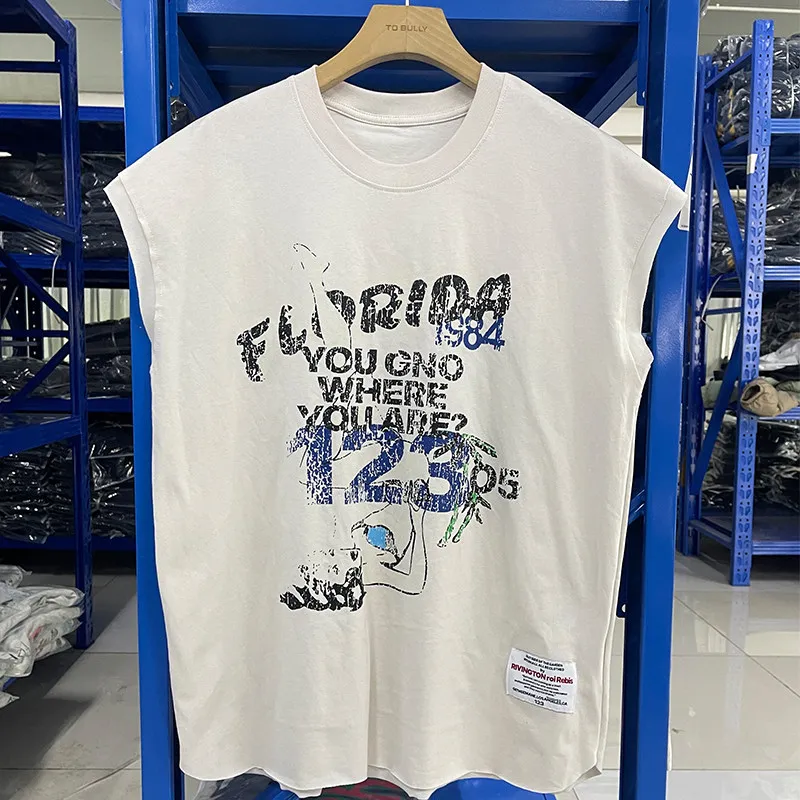 25SS RRR123 Vintage Portrait Slogan Graffiti Cut Off Tank Top Oversized Loose Streetwear Casual Fashion Sleeveless Vest