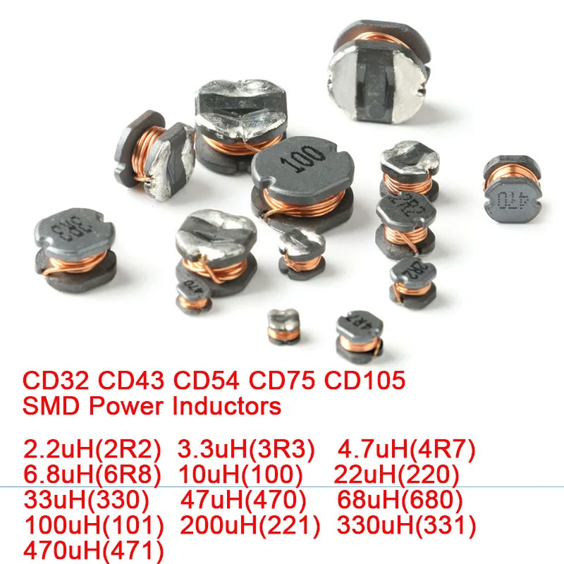 5Pcs SMD Power Inductors CD32 CD43 CD54 CD75 CD105 2.2uH 3.3uH 4.7uH 6.8uH 10uH 100uH 150UH 220UH 330UH 470UH 680UH 1000UH