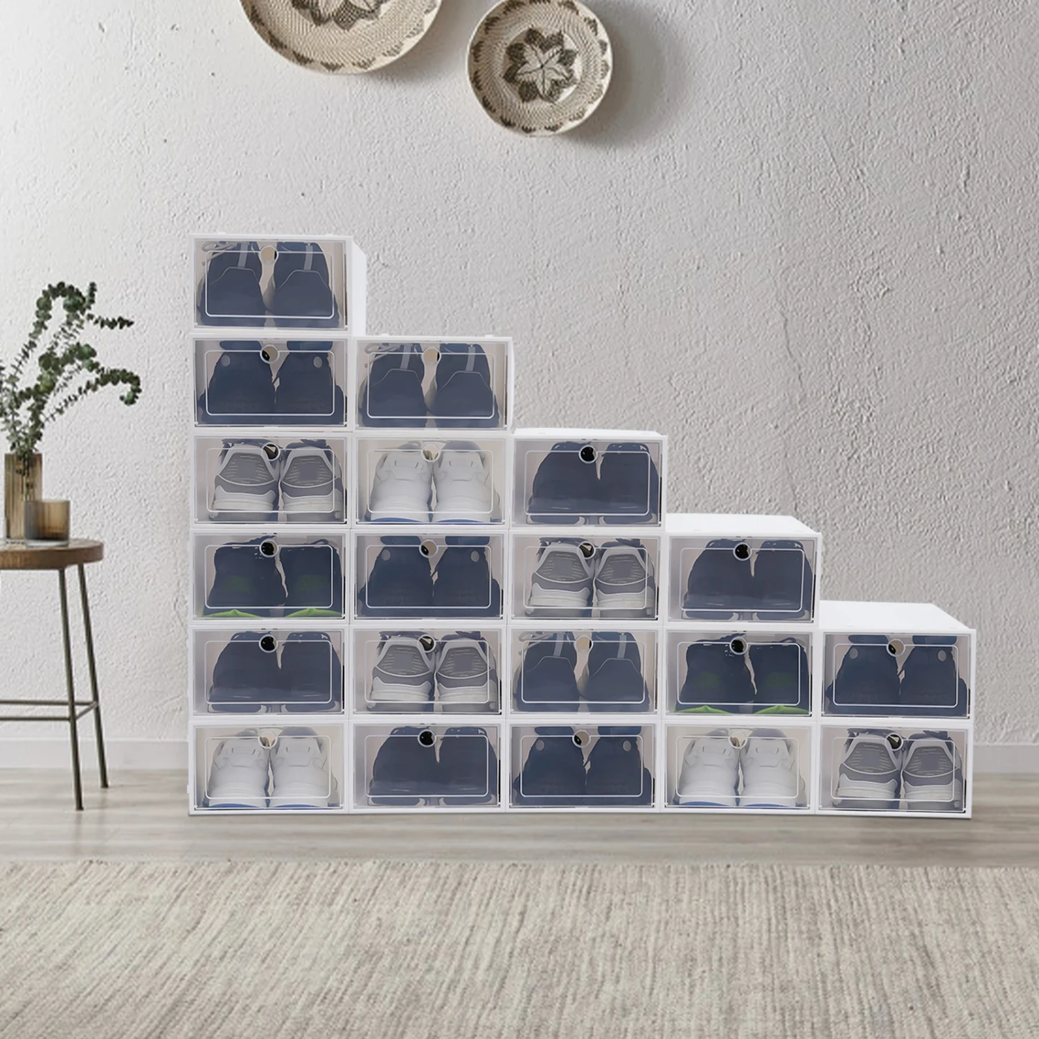 Stackable Foldable Clear Plastic Shoe Box Case Organizer Rack Set - 20/24pcs