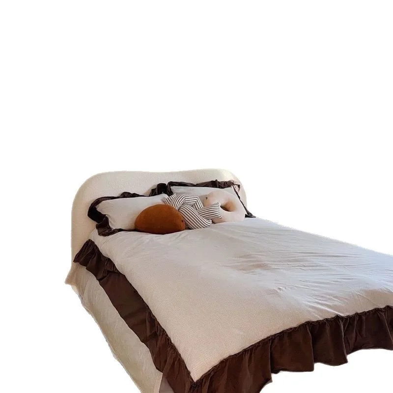 

Lamb wool, light luxury, master bedroom, double bed, modern, simple, small apartment, Nordic