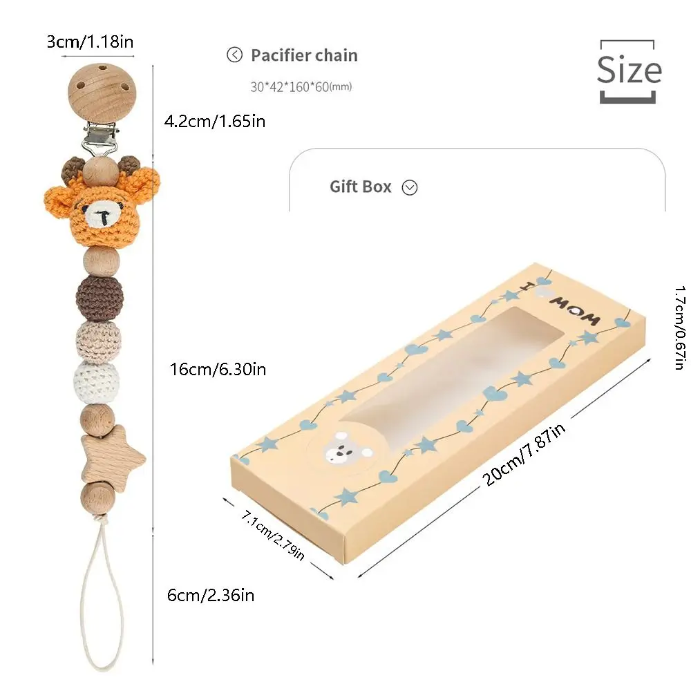 Wood Soother Holder Children Baby Teether Toys Straps Pacifier Holder Clips Baby Pacifier Chain Crochet Animal Pacifier Clips