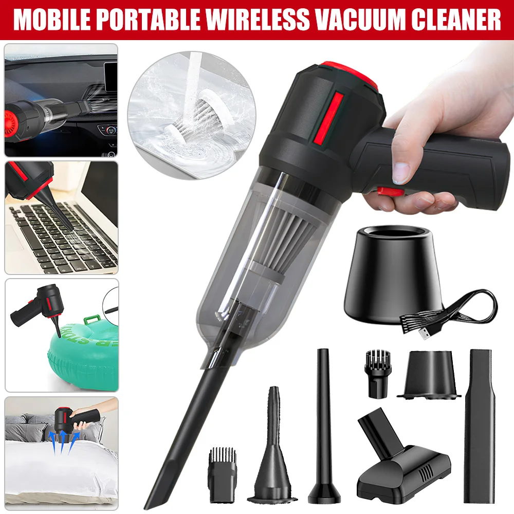 Handheld Wireless Vacuum Cleaner 9000pa Electric Air Blower Compressed Air Duster Wet/Dry Cordless Mini Cleaner for Car Keyboard