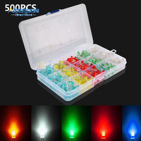 500Pcs 5mm LED Diode Assorted Kit White Green Red Blue Yellow F5 Light Emitting DIY led Lights Diodes Electronic Kit With Box