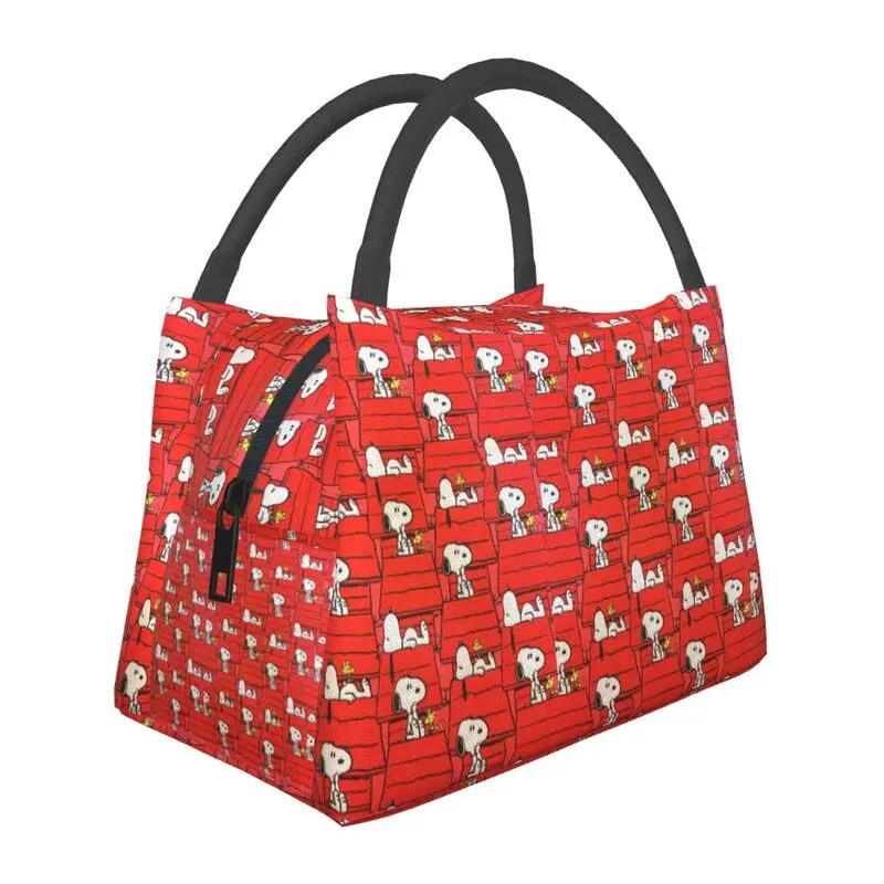 

Cartoon Snoopy Woodstock Animation Insulated Lunch Bags for Outdoor Picnic Anime Dog Leakproof Thermal Cooler Bento Box Women