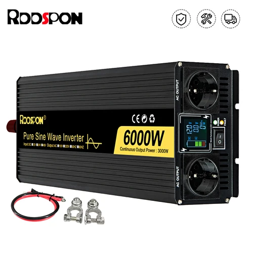 Imagen 1 del producto Inversor de Onda Sinusoidal Pura RDDSPON 4000W 5000W 6000W DC 12V 24V 48V a AC 220V 50Hz 60Hz, Banco de Energía Portátil, Convertidor de Voltaje
