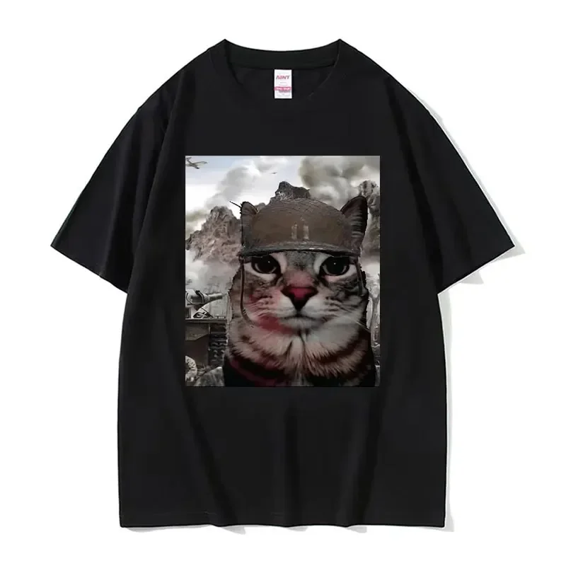 Fashion Thousand Yard Stare Print Funny Cat Meme T Shirts Men Women's Casual Short Sleeve T-shirts Oversized T-shirt Streetwear