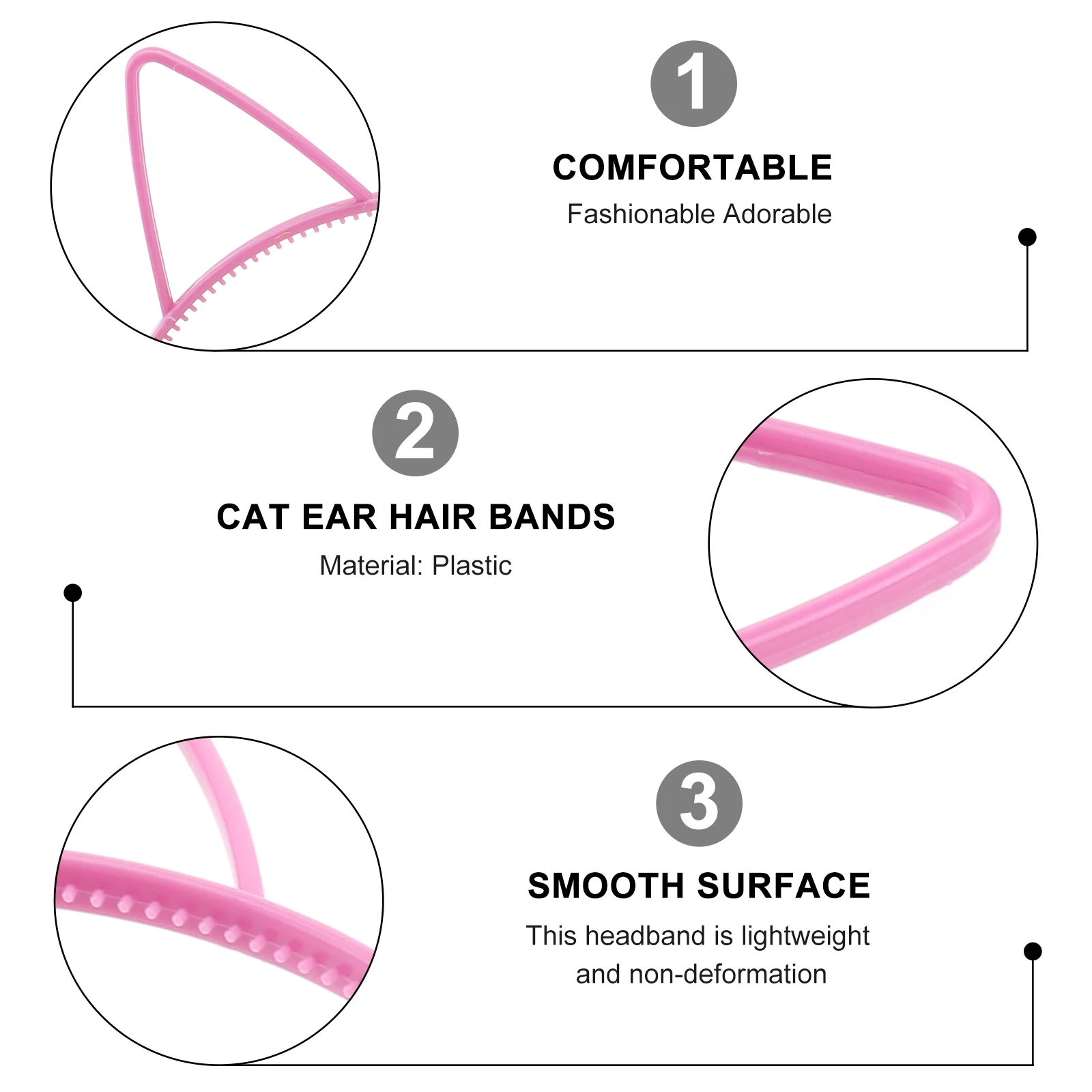 

10pcs Cat Ear Headband Women Girls Hair Hoop Bow Elastic Smooth Surface Teeth Fix Hair Party Prom Accessories