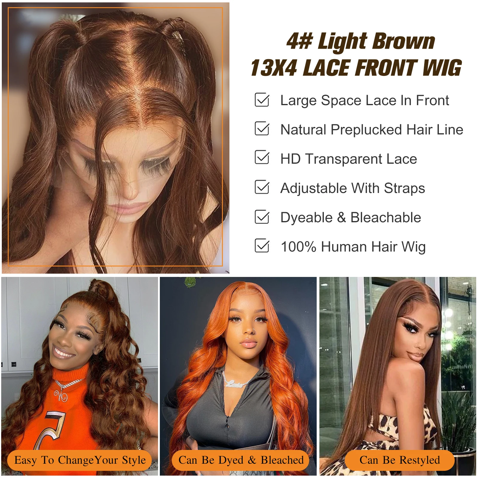 13x4 Brown  Body Wave Lace Front Wig Hd Transparent Lace Frontal Wig 13x6 Chocolate Brown Colored Human Hair Wigs For Women Remy