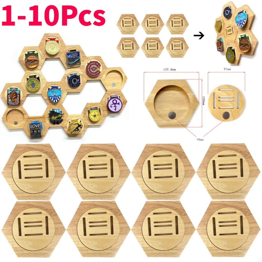 1-10Pcs Medal Display Stand Wooden Medal Hanger for Sport Track Field Running Creative Splicing Wall Hexagonal Honor Decor Rack