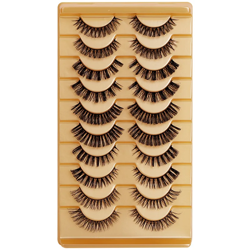 10 paires de faux cils bouclés russes, boucles retournées, réutilisables, naturels 3D, en stock, vente en gros
