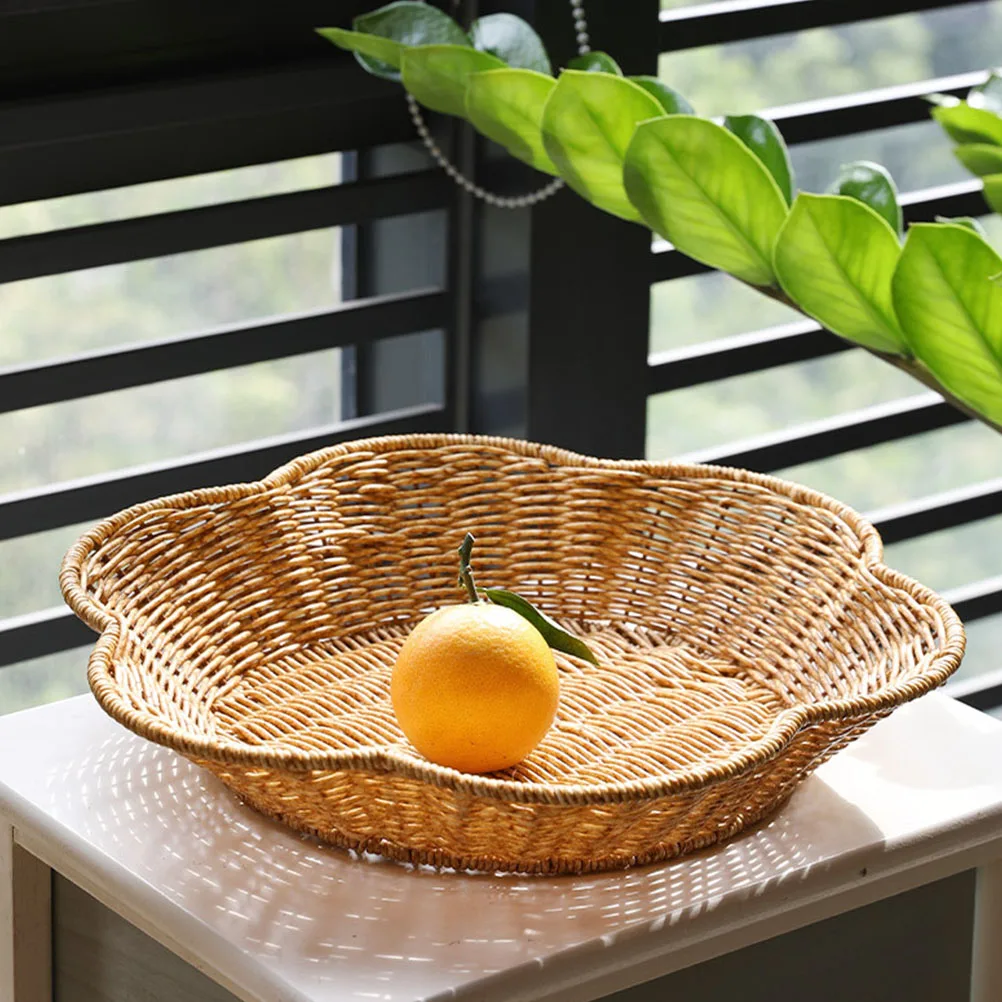 

1pc Fruit Tray Woven Storage Basket Home Hotel Light Brown Small Capacity Design Multi Purpose Kitchen Accessories Fruit Dish