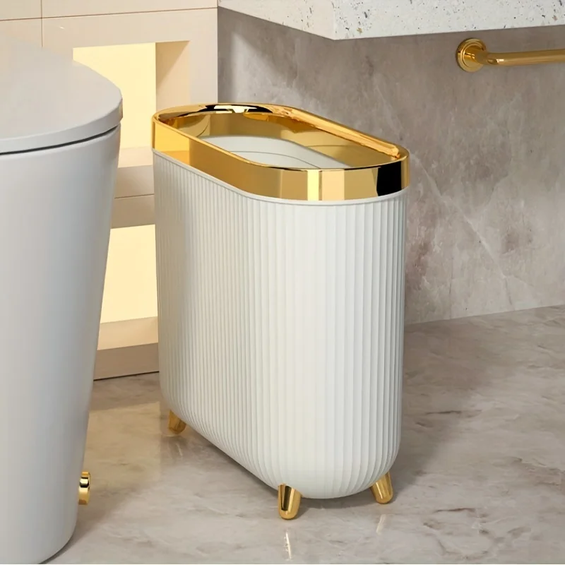 Compact Quiet-Close Trash Can for Bathroom/Bedroom - Electricity-Free, Space-Saving, with Optional Lid