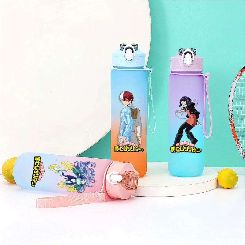 My Hero Academia Gradient สีการ์ตูนถ้วยฟางพลาสติกแบบพกพากีฬากลางแจ้ง 750ml ความจุขนาดใหญ่เด็กถ้วยดื่ม Gi