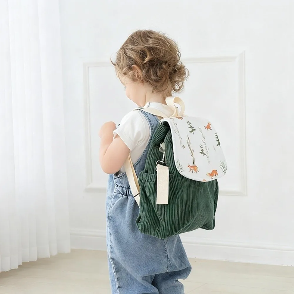 Solid Color Anti Lost Backpack Anti Lost Strap Corduroy Children's School Bag Adjustable Lightweight Corduroy Backpack for
