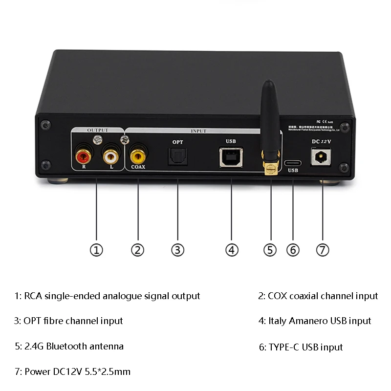 Imagem -02 - Decodificador de Áudio Digital Duplo Bluetooth 5.1 Amanero Usb Cartão de Filha Dsd512 Pcm 32bit 384khz Decodificação Lossless Qcc5125 Ak4493s