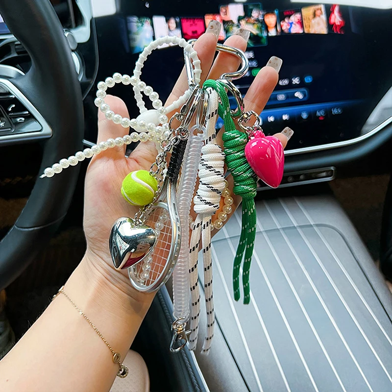 Handmade Delicate Beaded Bow Shaped Keychain with Heart Ornament And Pearl Decoration for Bags And Phones