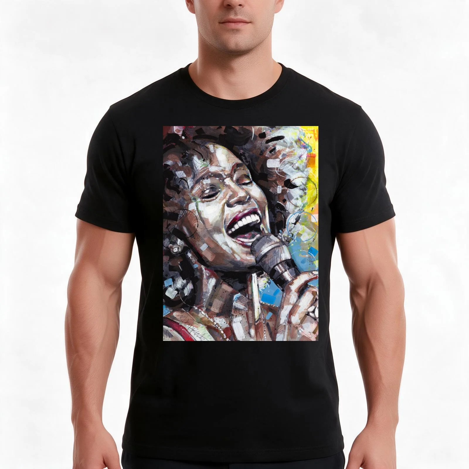 Whitney Houston painting T-Shirt, Summer Casual Cotton Tee, Oversized Streetwear Tops, Vintage Graphic Print, Unisex Men Women
