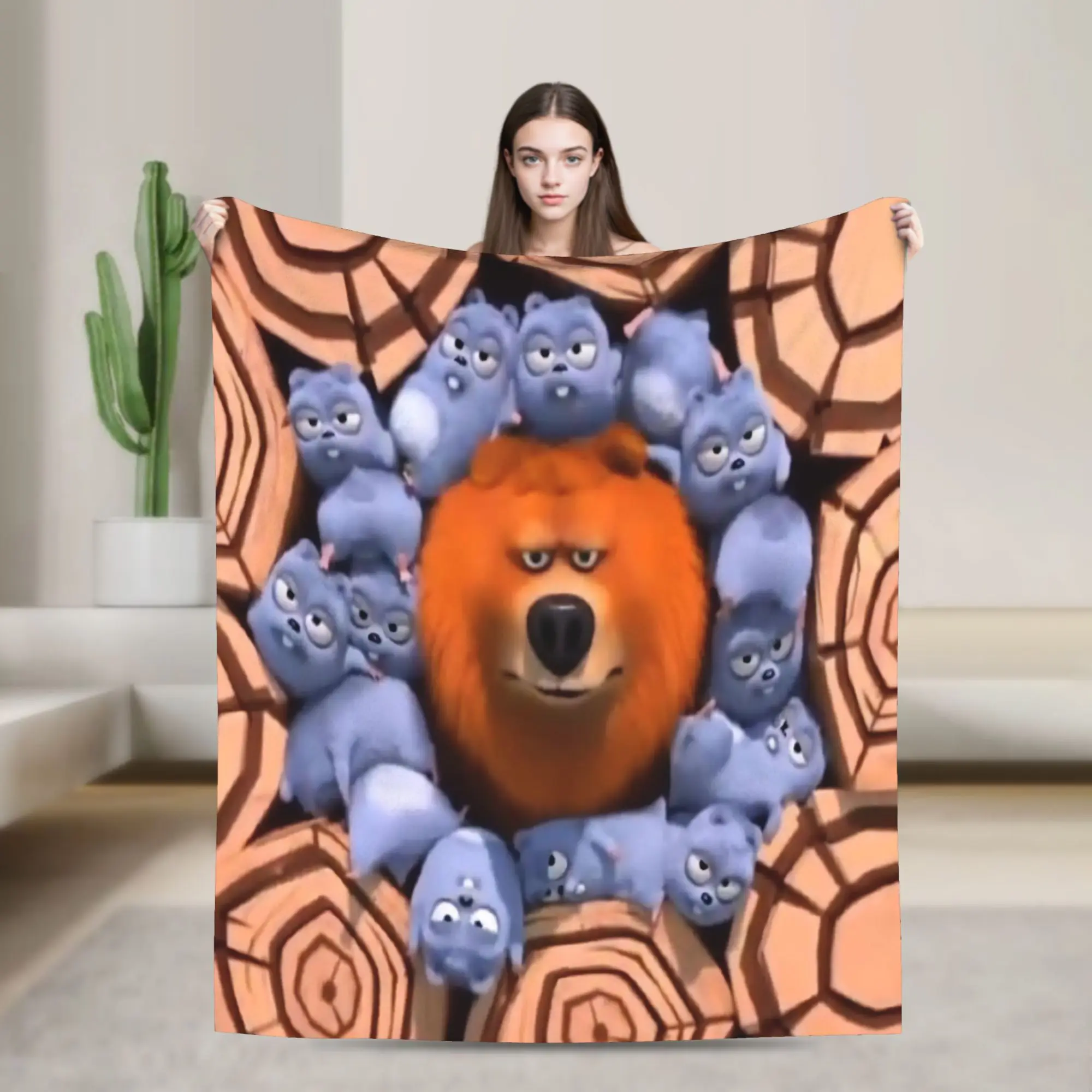 Grizzly And Lemmings  Throw Blanket for Couch  Soft Cozy Plush Blanket 50x60 Inch Multi-size Bedspread for All Seasons