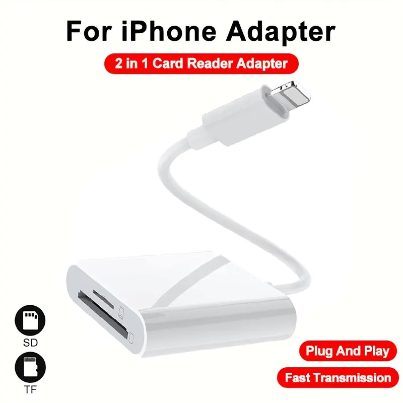 SD Card Reader for iPhone, High-Speed Dual Card Slot Memory Card Reader Portable SD/MicroSD Card Adapter for Trail Camera Viewer